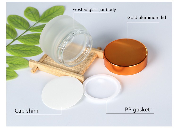 Cosmetics containers packaging 50g frosted clear glass cream jar with gold aluminum cap