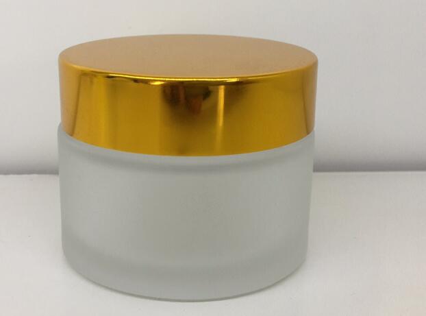 Cosmetics containers packaging 50g frosted clear glass cream jar with gold aluminum cap