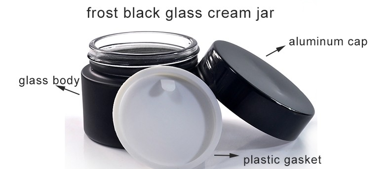 Cosmetics containers packaging 5g 10g 15g 30g 50g matte frosted black glass cream jar with black aluminum cap