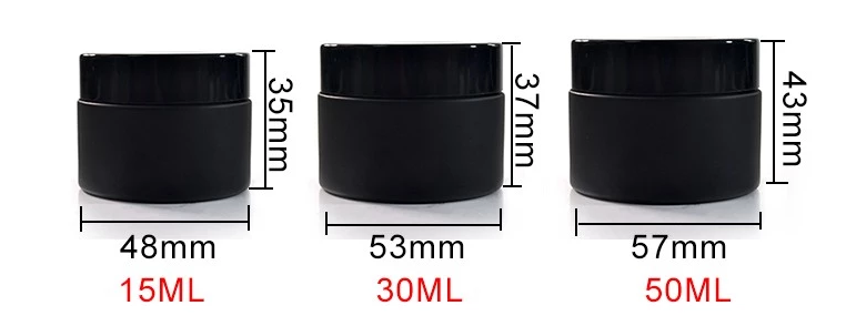 Cosmetics containers packaging 5g 10g 15g 30g 50g matte frosted black glass cream jar with black aluminum cap