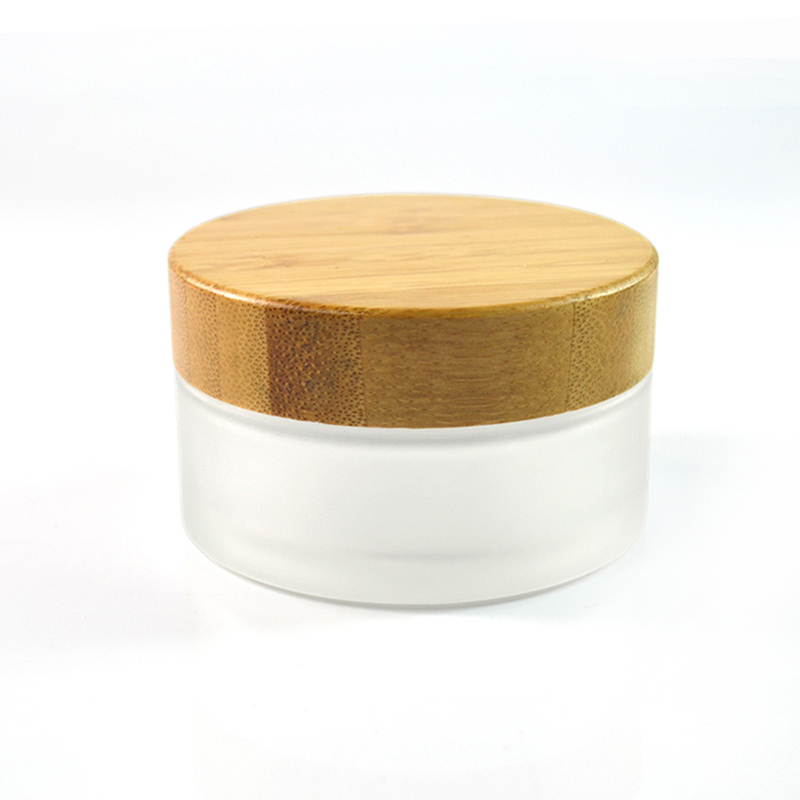 Cosmetics containers packaging wooden bamboo lid design 5g/15g/30g/50g/100g frosted glass cosmetic body cream jar
