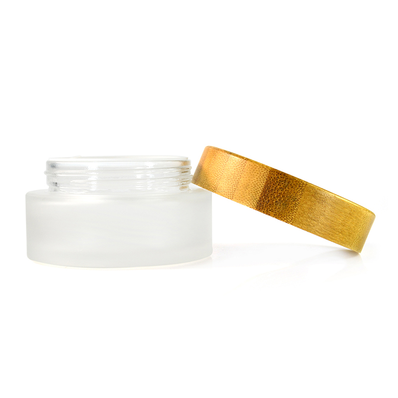 Cosmetics containers packaging wooden bamboo lid design 5g/15g/30g/50g/100g frosted glass cosmetic body cream jar