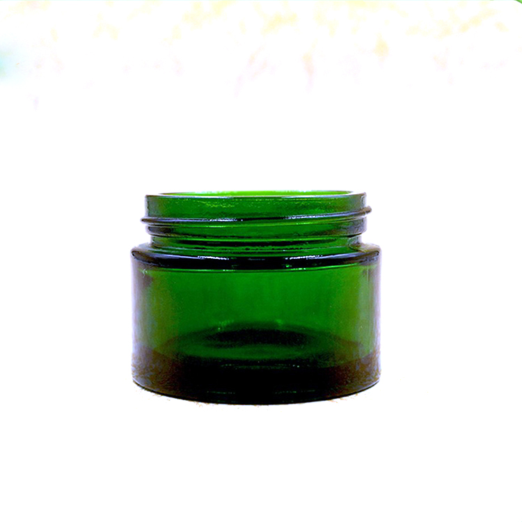 Cosmetics cream container pot 30g 50g green glass jar with black plastic lid