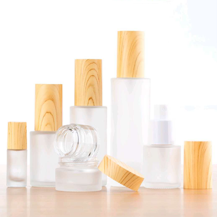 Cosmetics glass containers and packaging glass pump bottle set 120ml with grainy cap