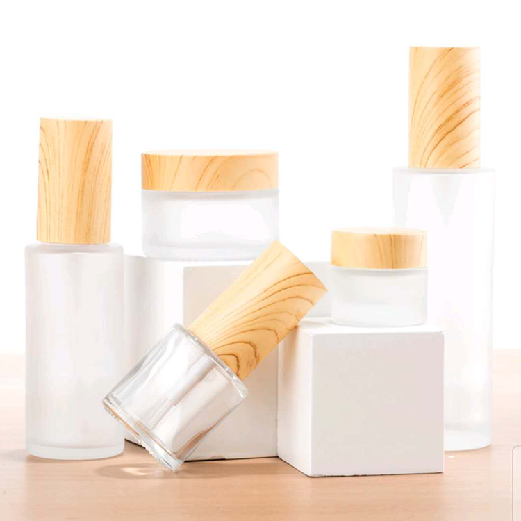 Cosmetics glass containers and packaging glass pump bottle set 120ml with grainy cap