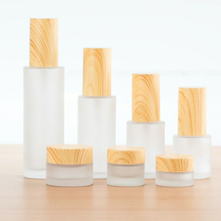 Cosmetics glass containers and packaging glass pump bottle set 120ml with grainy cap