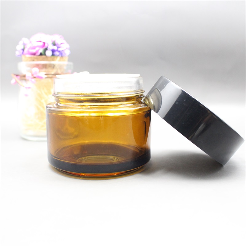 Cosmetics glass jar with black lid cosmetic packaging with factory direct price envase cosmetico vidro