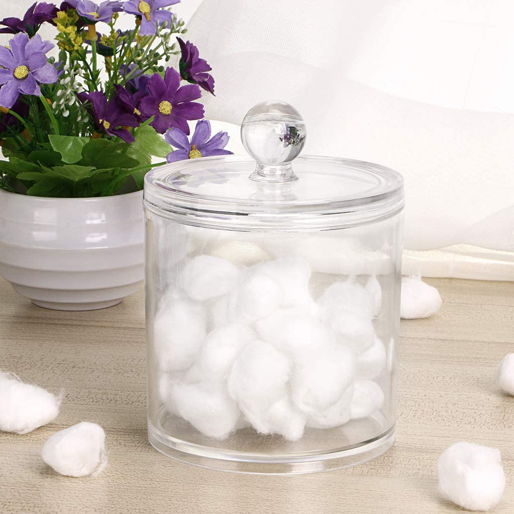 Cotton Ball and Swab Organizer with Lid Apothecary Acrylic Jar Makeup Cotton Organizer Bathroom Storage Canister Jar for Cotton