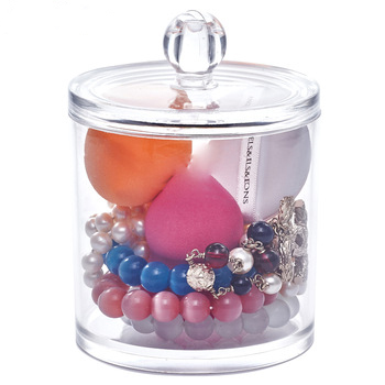 Cotton Ball and Swab Organizer with Lid Apothecary Acrylic Jar Makeup Cotton Organizer Bathroom Storage Canister Jar for Cotton