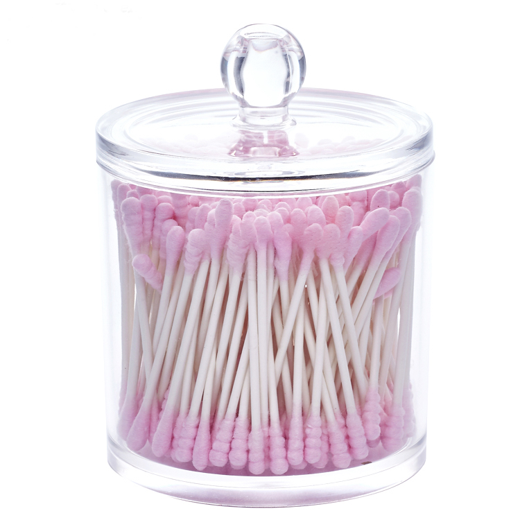 Cotton Ball and Swab Organizer with Lid Apothecary Acrylic Jar Makeup Cotton Organizer Bathroom Storage Canister Jar for Cotton