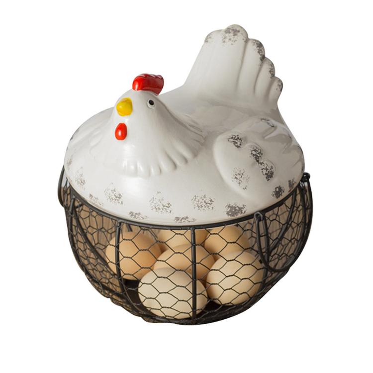 Country style wrought iron egg basket chicken basket storage fruit snacks various household tidy boxes kitchen decoration