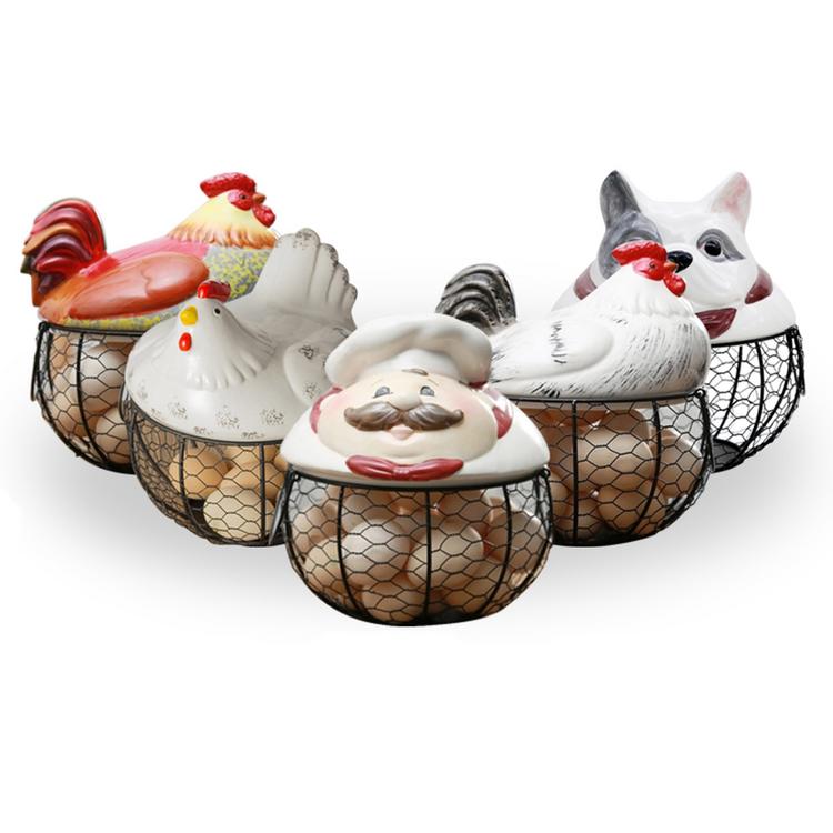 Country style wrought iron egg basket chicken basket storage fruit snacks various household tidy boxes kitchen decoration