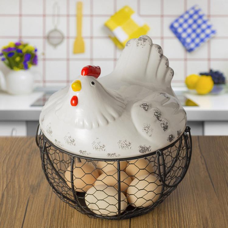 Country style wrought iron egg basket chicken basket storage fruit snacks various household tidy boxes kitchen decoration
