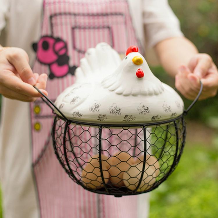 Country style wrought iron egg basket chicken basket storage fruit snacks various household tidy boxes kitchen decoration