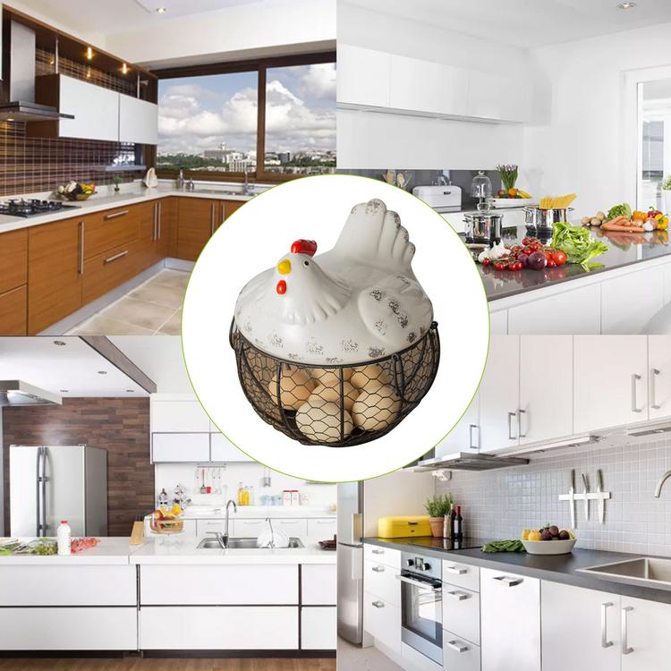 Country style wrought iron egg basket chicken basket storage fruit snacks various household tidy boxes kitchen decoration