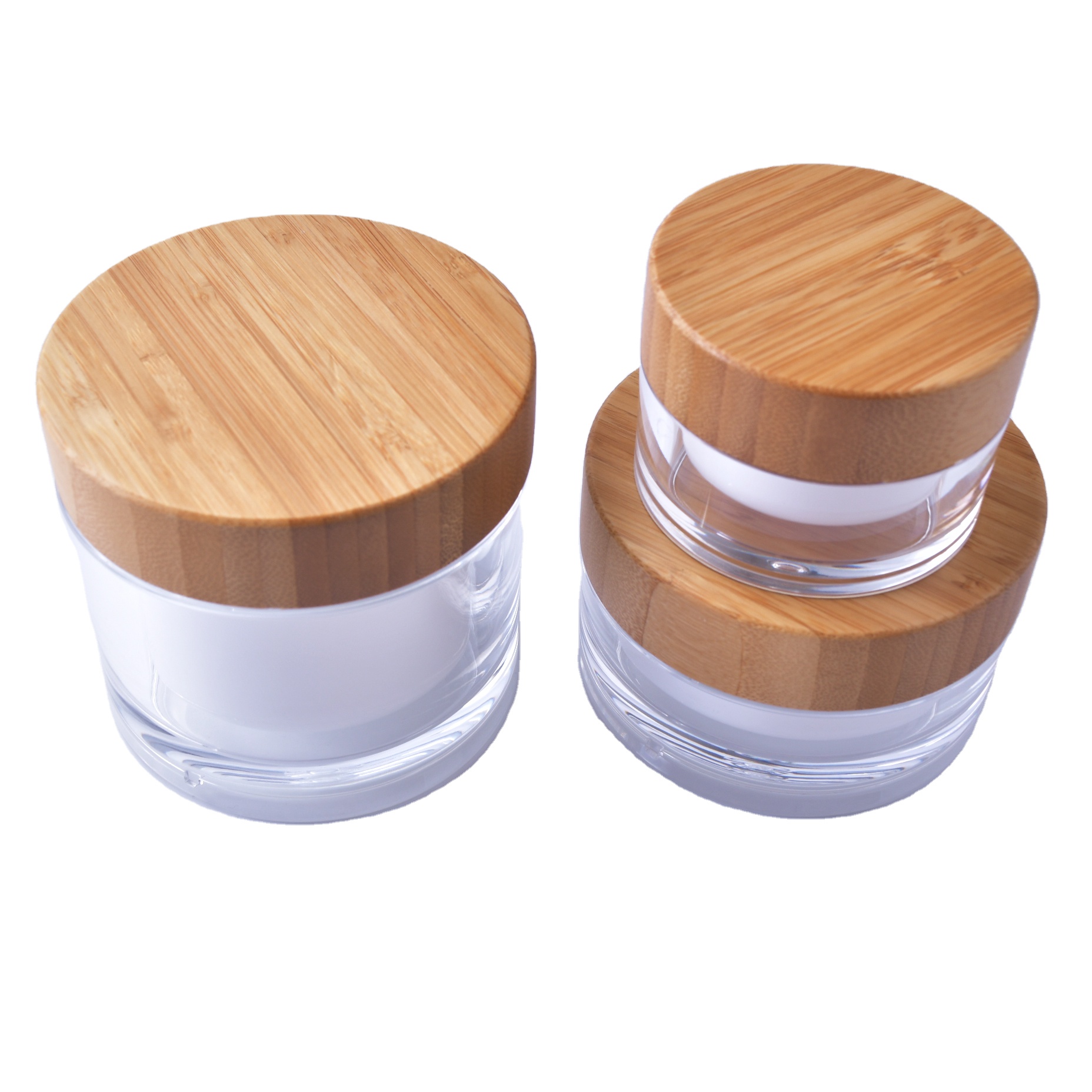 Cream Bottle Jars With bamboo Lid Cap Plastic Cosmetic Container 50ml