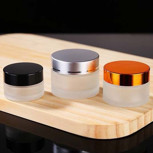 Cream Clear Frosted Glass Jar With Matte Silver Metal Lid With With Printing LOGO 5g 10g 20g 30g 50g 100g