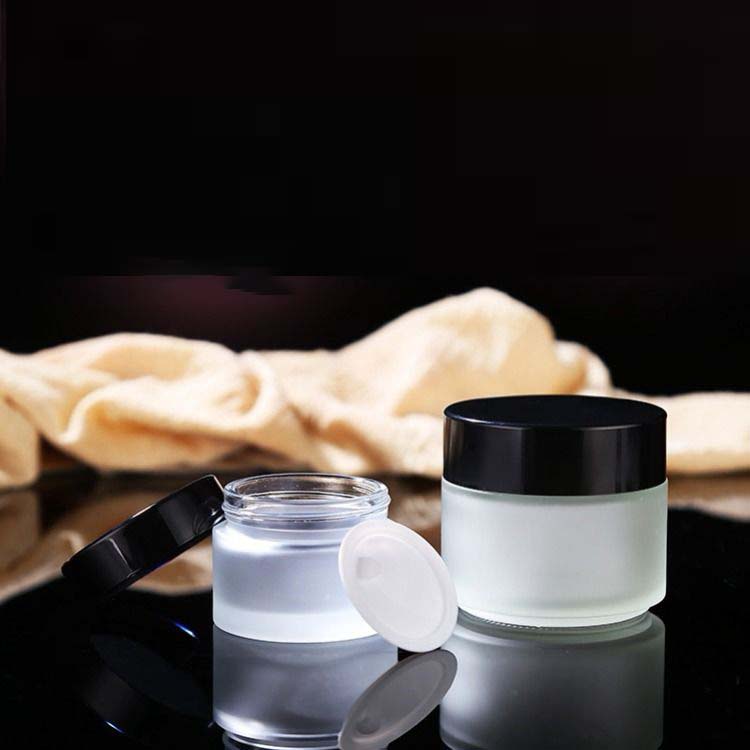 Cream Clear Frosted Glass Jar With Matte Silver Metal Lid With With Printing LOGO 5g 10g 20g 30g 50g 100g