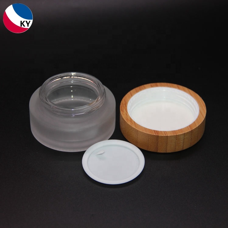 Cream Containers Jar Frosted Glass with Bamboo Skin Care Cream Lid for Cosmetics