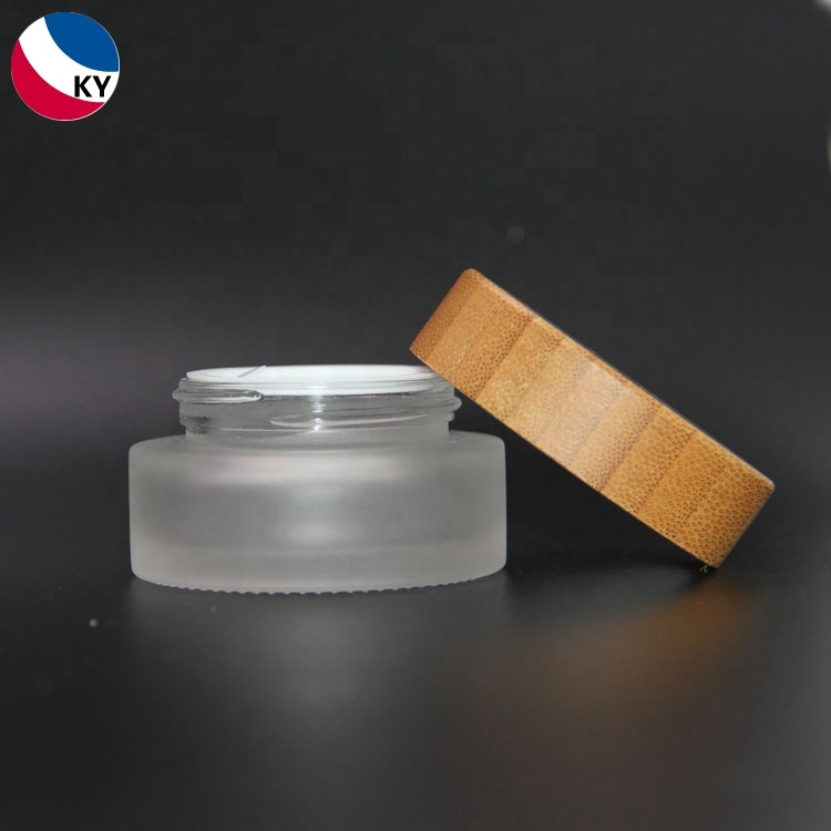 Cream Containers Jar Frosted Glass with Bamboo Skin Care Cream Lid for Cosmetics