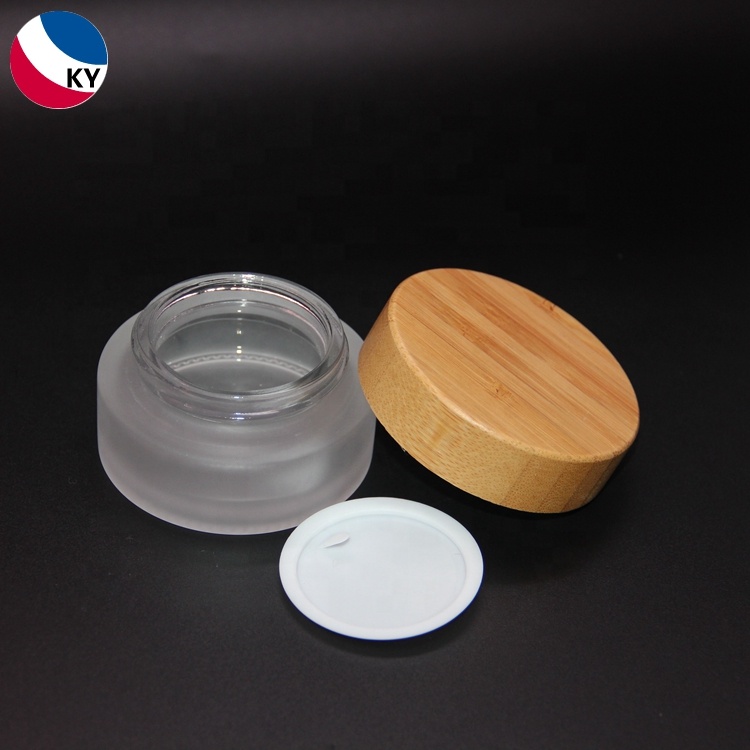Cream Containers Jar Frosted Glass with Bamboo Skin Care Cream Lid for Cosmetics