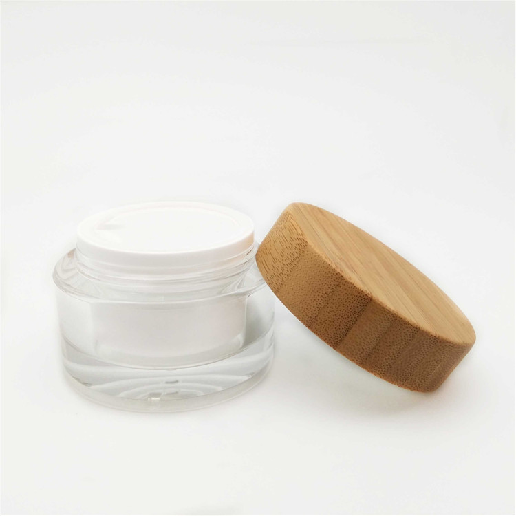 Cream Jars 30g Popular Acrylic Glass for Cosmetic Packaging with Bamboo Wooden Lids Skin Care Cream Screen Printing Screw Cap