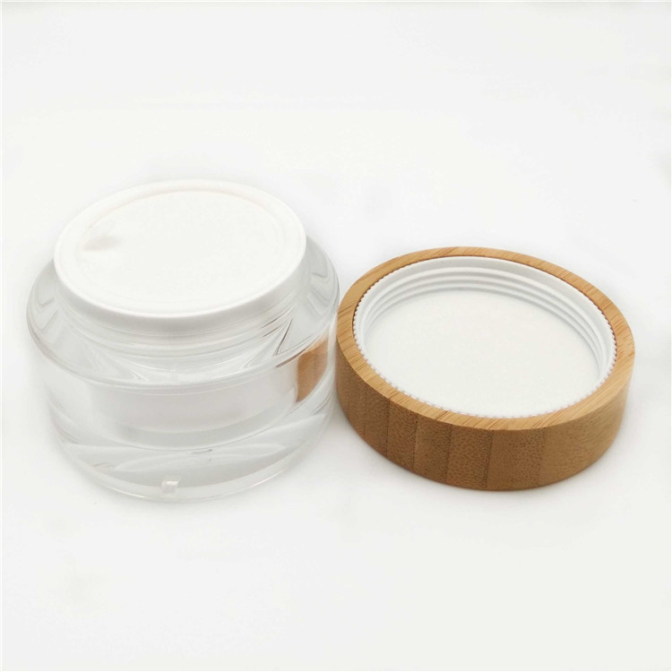 Cream Jars 30g Popular Acrylic Glass for Cosmetic Packaging with Bamboo Wooden Lids Skin Care Cream Screen Printing Screw Cap