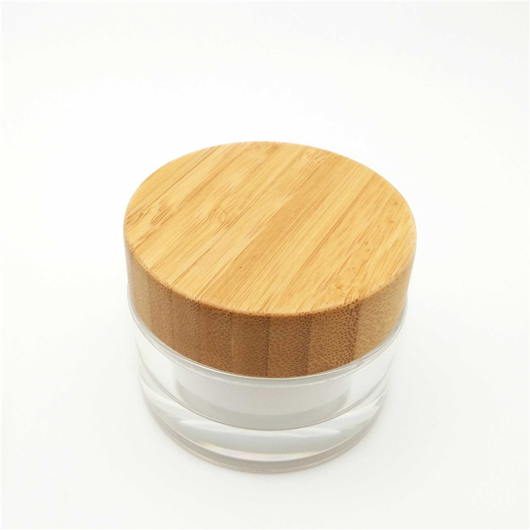 Cream Jars 30g Popular Acrylic Glass for Cosmetic Packaging with Bamboo Wooden Lids Skin Care Cream Screen Printing Screw Cap