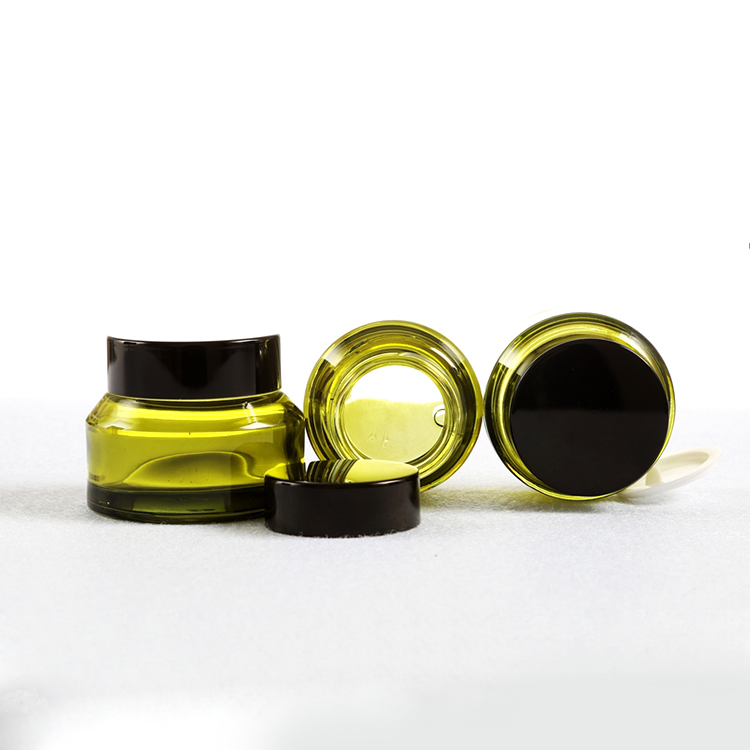 Cream Jars Sloping Shoulder Glass Plastic Cap Low MOQ Wholesale Stock High Quality 15g 30g 50g Empty Olive Green with Black