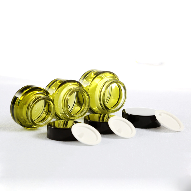 Cream Jars Sloping Shoulder Glass Plastic Cap Low MOQ Wholesale Stock High Quality 15g 30g 50g Empty Olive Green with Black