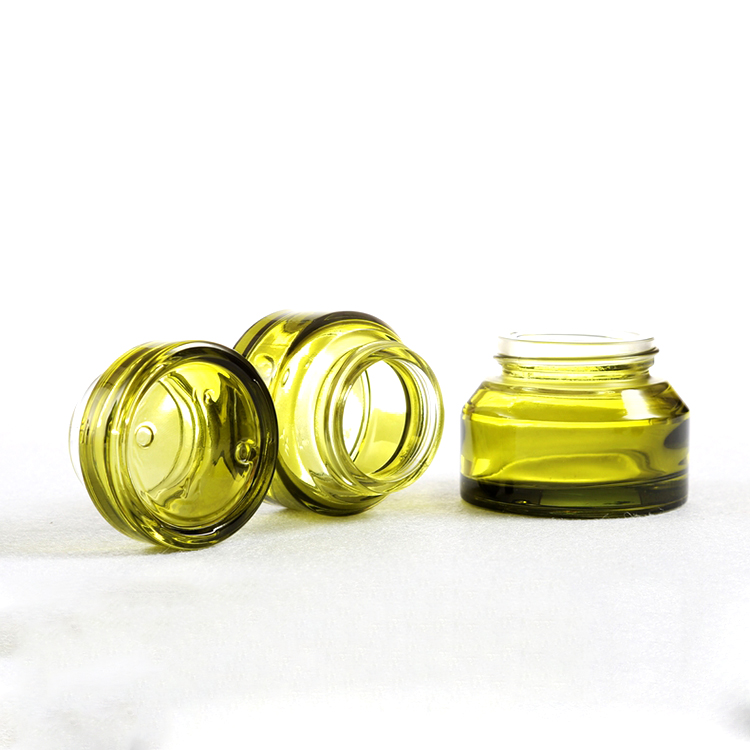 Cream Jars Sloping Shoulder Glass Plastic Cap Low MOQ Wholesale Stock High Quality 15g 30g 50g Empty Olive Green with Black