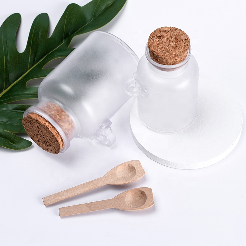 Cream bottle frost matt clear 100ml 200ml 300ml plastic container bath salt jar with cork and spoon