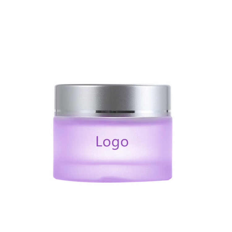 Cream packing matte purple 2oz frosted glass jar with silver metal lid