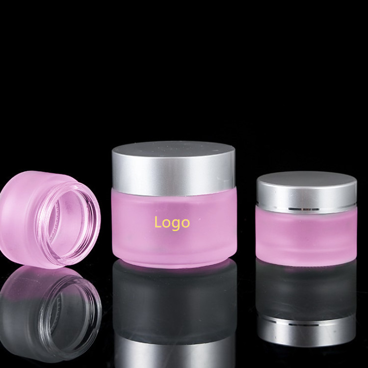 Cream packing matte purple 2oz frosted glass jar with silver metal lid
