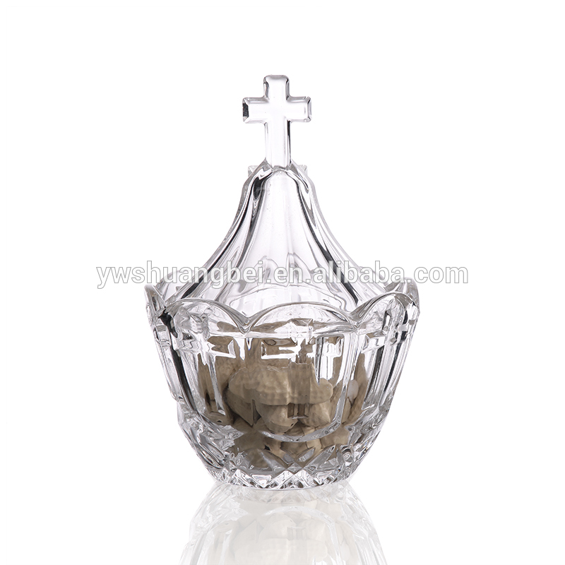 Creative And High Quality Clear Glass Jar With Crucifix For Food/Honey/ Storage