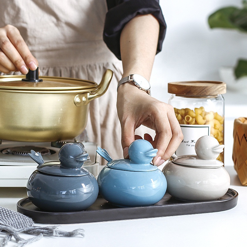 Creative Cartoon Kitchen Household Ceramic Storage Set Combination Seasoning Jar Pot Duck Shape Shaker