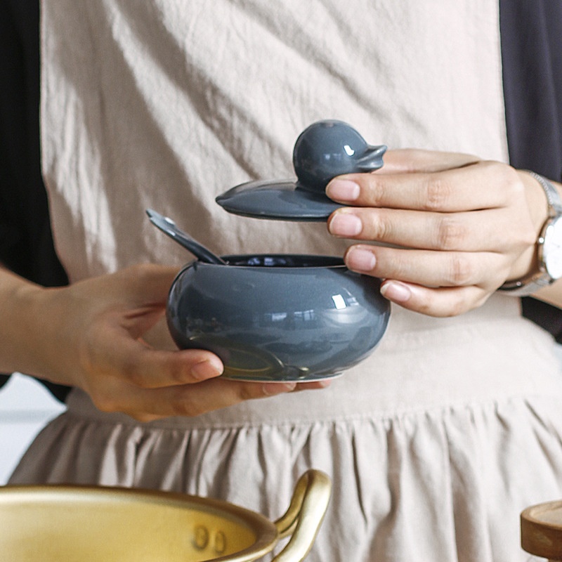 Creative Cartoon Kitchen Household Ceramic Storage Set Combination Seasoning Jar Pot Duck Shape Shaker