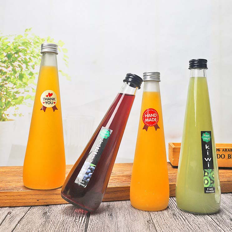 Creative Cone-shaped 250ml Milk tea Juice Drink Glass Bottle 330ml Hot Frosted Fruit Wine Green Wine Bottle Sealed
