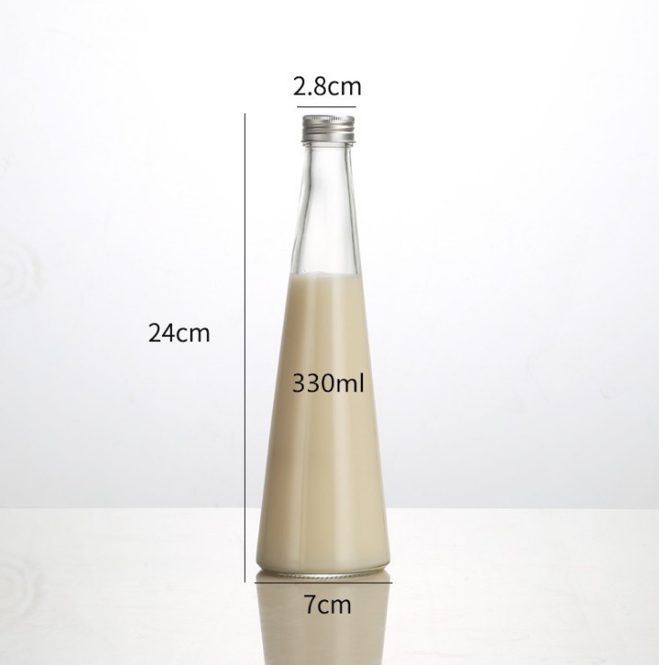 Creative Cone-shaped 250ml Milk tea Juice Drink Glass Bottle 330ml Hot Frosted Fruit Wine Green Wine Bottle Sealed