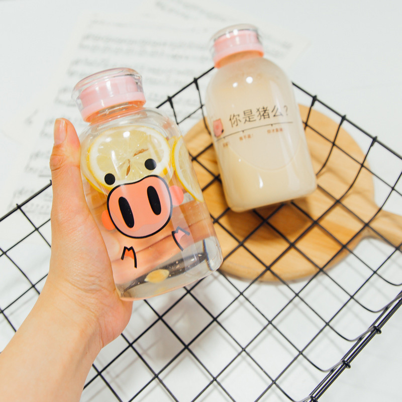 Creative Customized Logo 500ml round glass Drink Cup with straw glass water bottle for juice milk