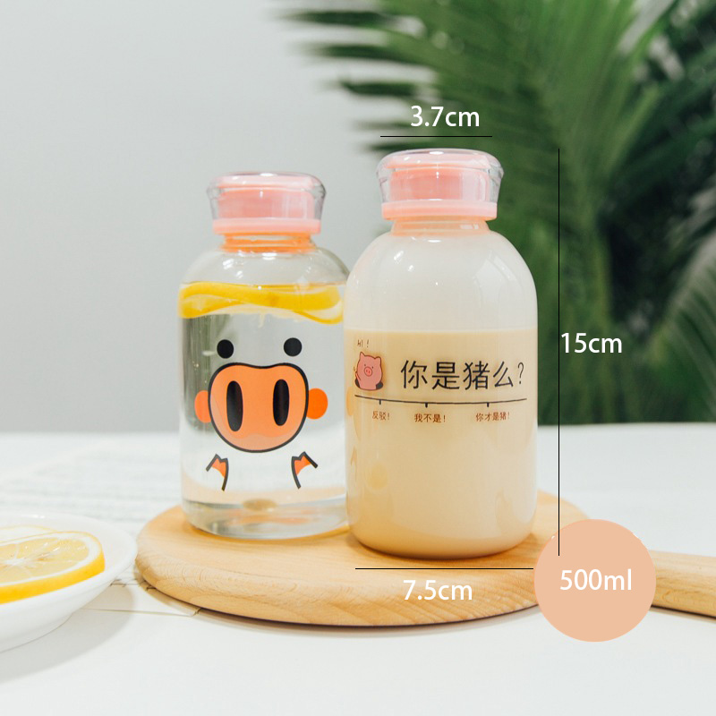 Creative Customized Logo 500ml round glass Drink Cup with straw glass water bottle for juice milk