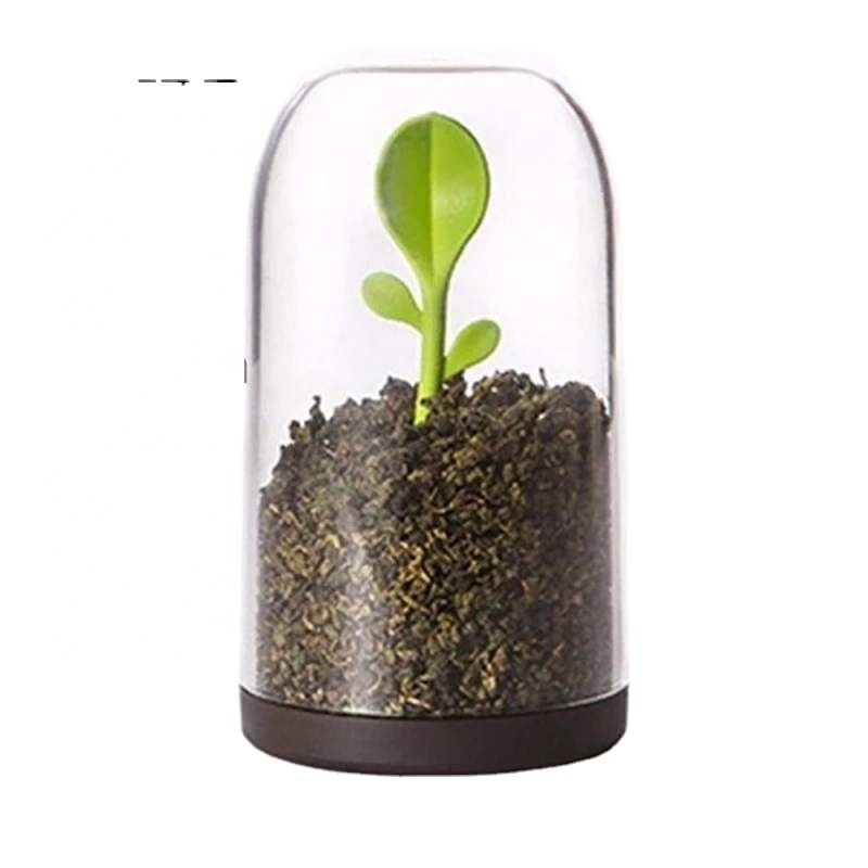 Creative Cute Tea Caddy Green Shoots Coffee Bean Sugar Food Storage Tanks Seal Pot Sealed Tank Small Storage with Spoon for Gift