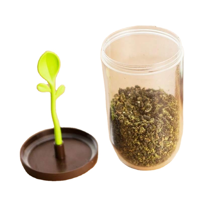 Creative Cute Tea Caddy Green Shoots Coffee Bean Sugar Food Storage Tanks Seal Pot Sealed Tank Small Storage with Spoon for Gift