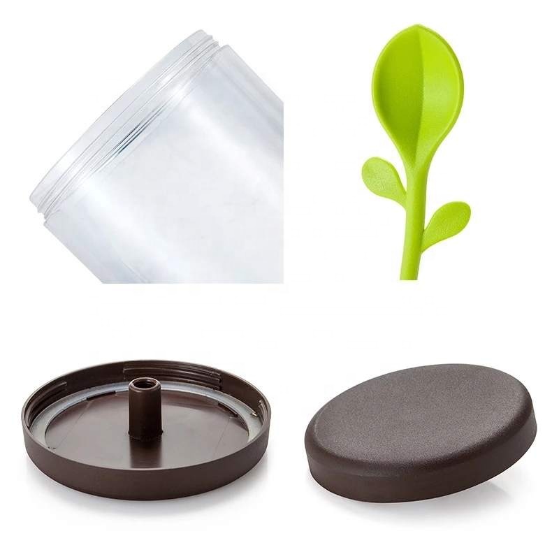 Creative Cute Tea Caddy Green Shoots Coffee Bean Sugar Food Storage Tanks Seal Pot Sealed Tank Small Storage with Spoon for Gift
