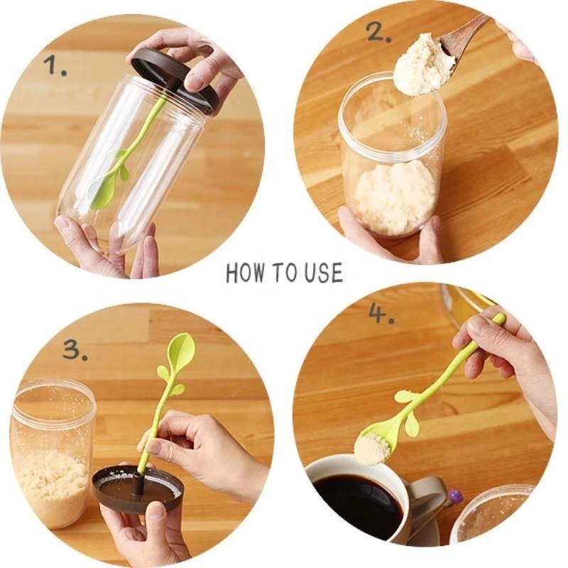 Creative Cute Tea Caddy Green Shoots Coffee Bean Sugar Food Storage Tanks Seal Pot Sealed Tank Small Storage with Spoon for Gift
