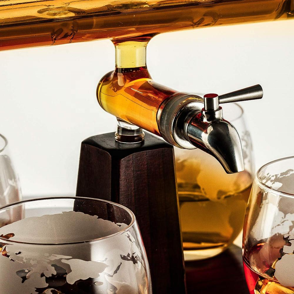 Creative Decanter with Antique Ship and 4 World Map Glasses