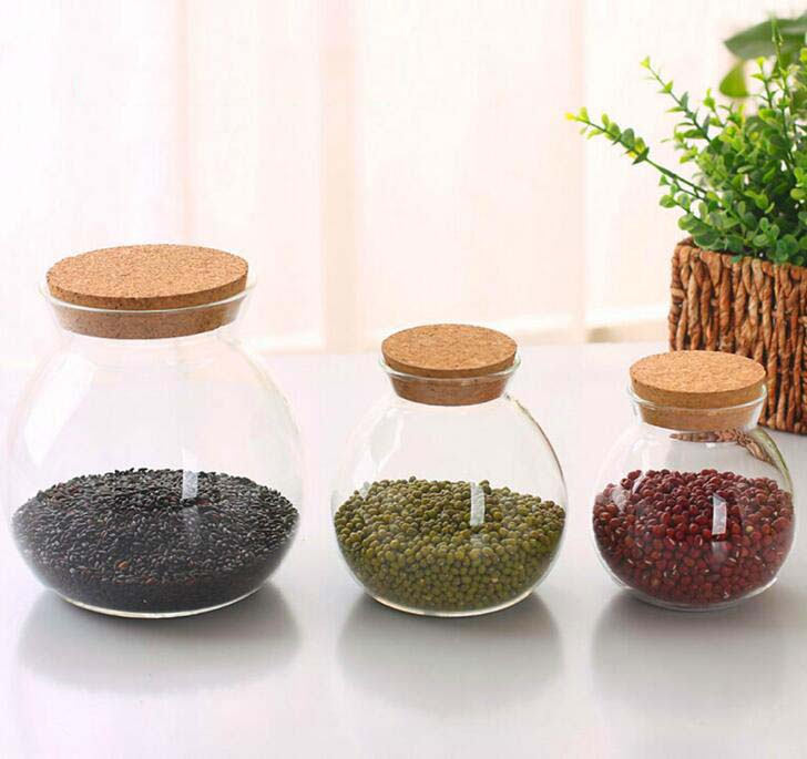 Creative Design Handmade Round Glass Containers With Lids High Borosilicate Glass Food Canisters With Cork