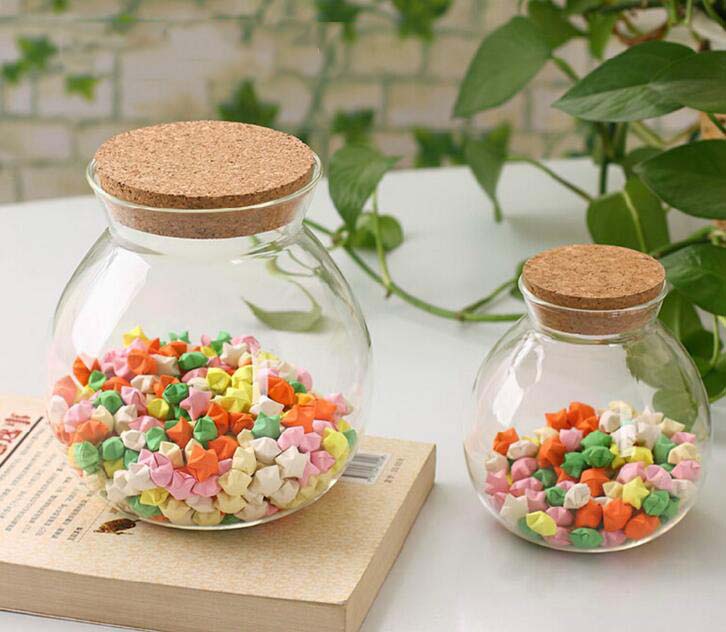 Creative Design Handmade Round Glass Containers With Lids High Borosilicate Glass Food Canisters With Cork