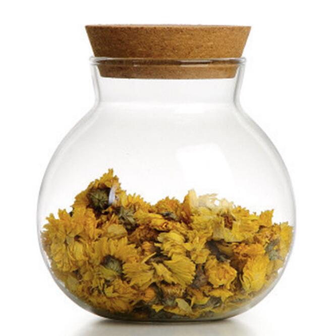 Creative Design Handmade Round Glass Containers With Lids High Borosilicate Glass Food Canisters With Cork