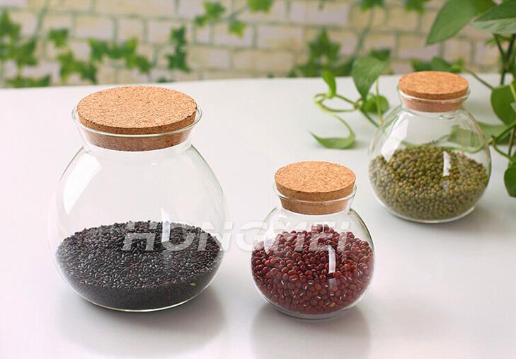Creative Design Handmade Round Glass Containers With Lids High Borosilicate Glass Food Canisters With Cork